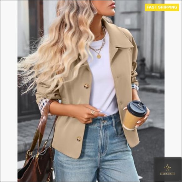 Cropped Trench Coat Lightweight Loose Fit Single Breasted Jacket - Picture 4 of 7